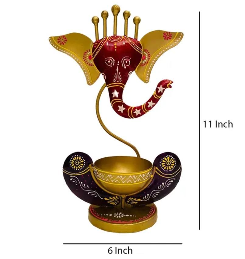 Intricately Crafted Spiritual Ganesha Tealight Candle Holder – Metal Decorative Showpiece