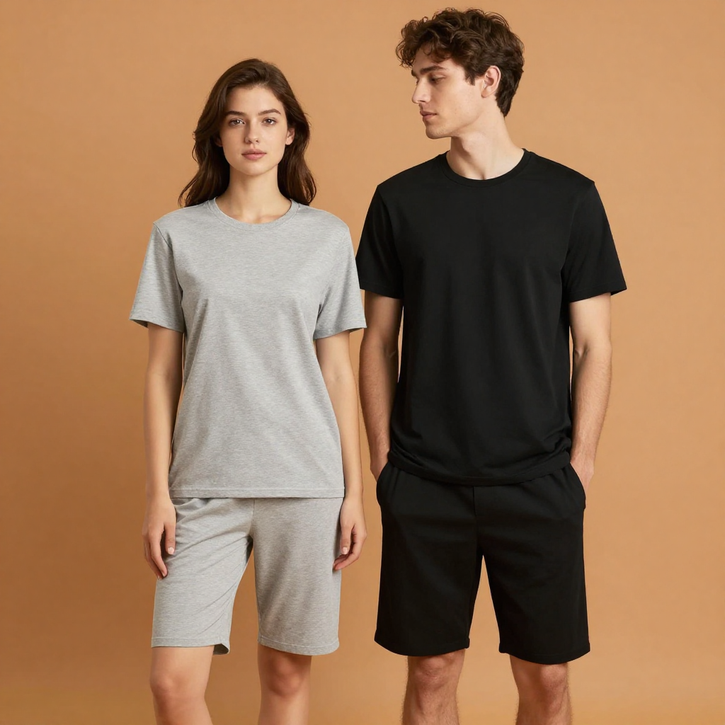 Solid Cotton Couple Co-Ord Set – T-Shirt & Shorts (Pack of 2)